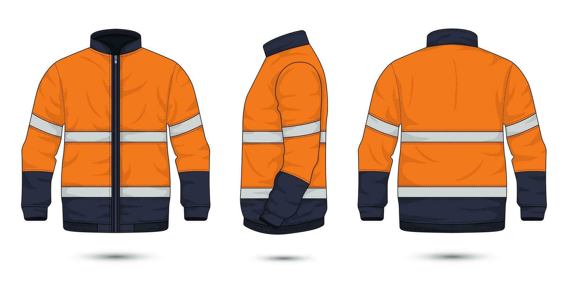 Worker uniform mockup front, side, and back view. Vector illustration