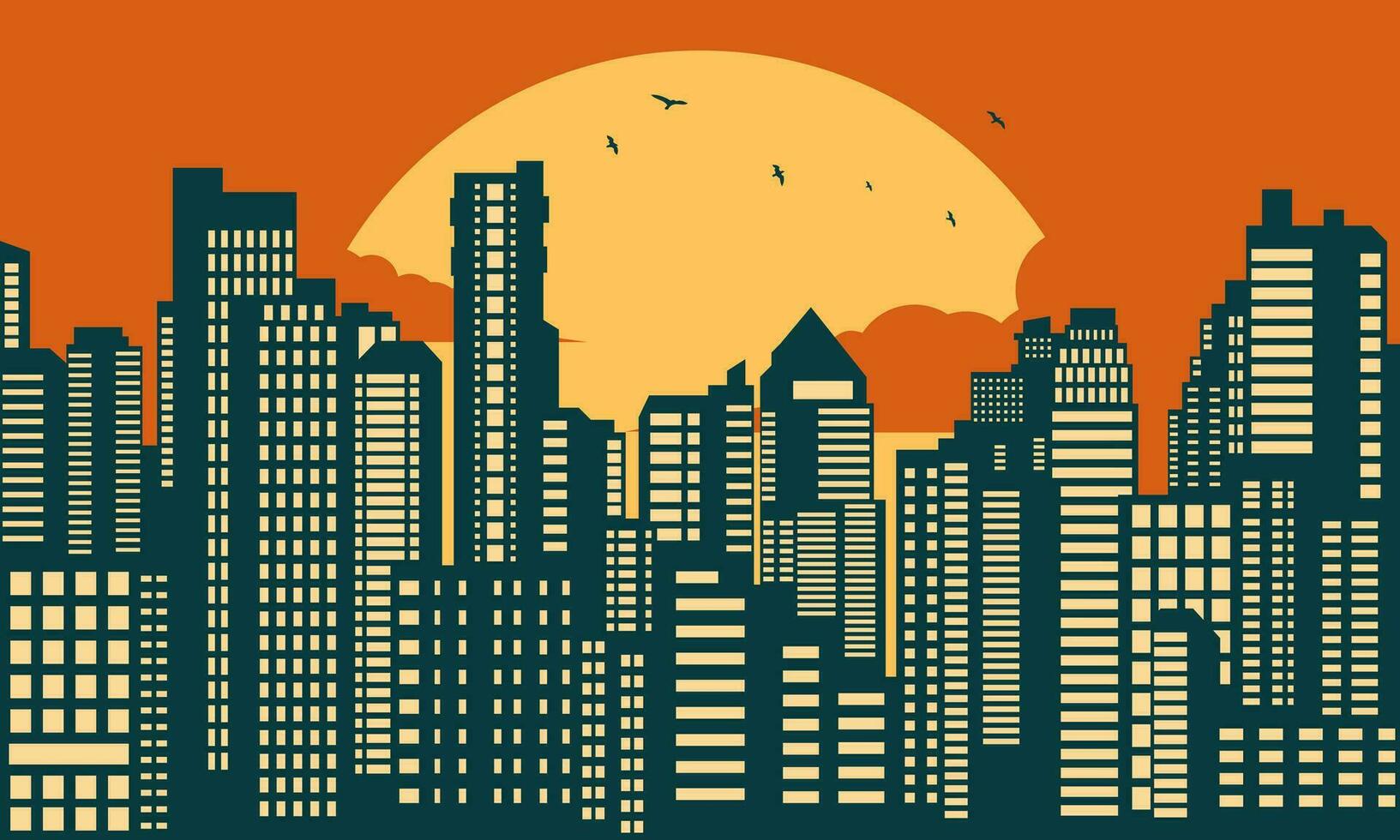 Silhouette of urban high-rise buildings at dusk vector