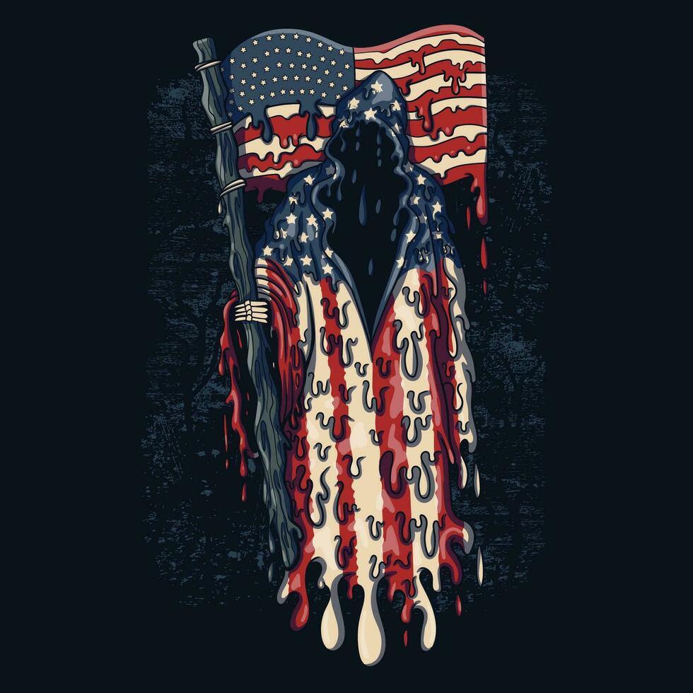 Grim reaper melting america flag vector illustration