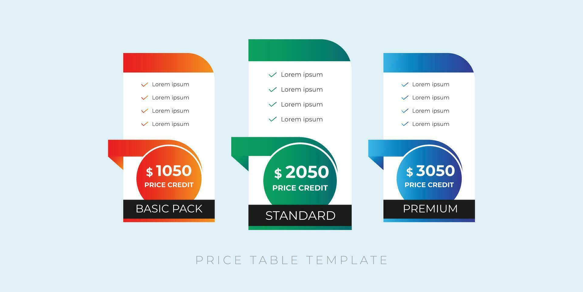 modern pricing table template website subscription plan vector