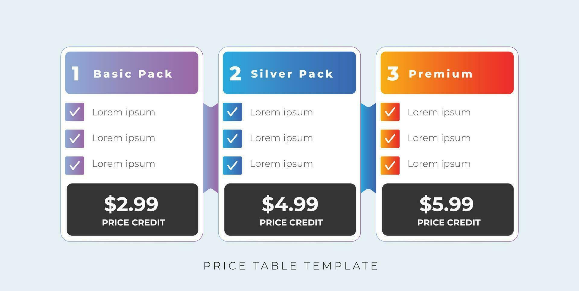 modern pricing table template website subscription plan vector