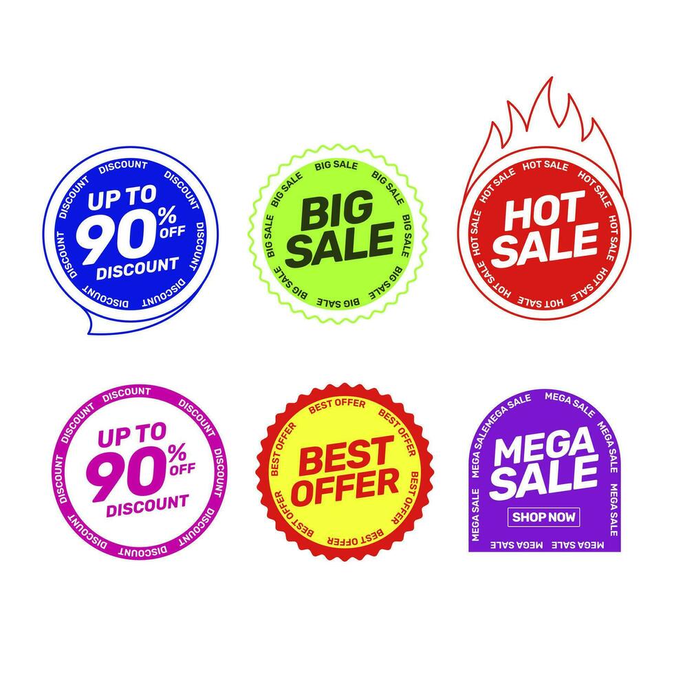 Set of discount offer price label, sale promo marketing vector