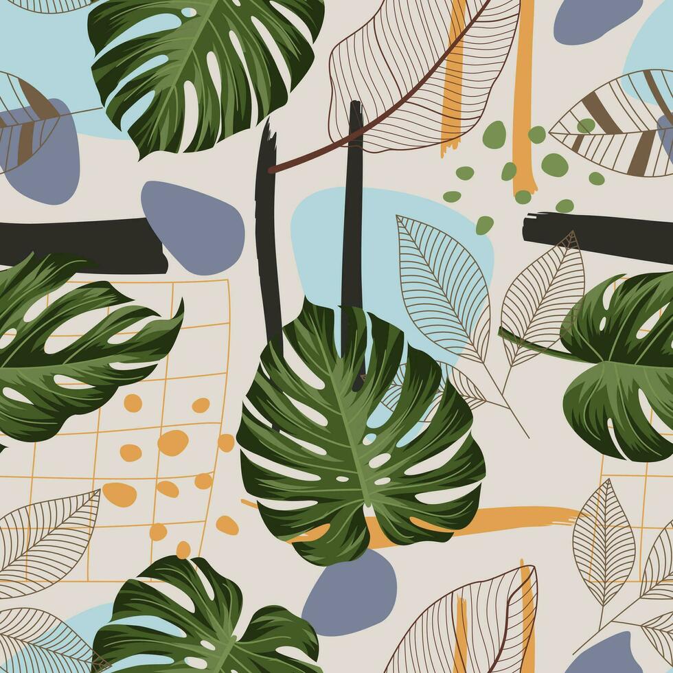 Abstract Floral seamless pattern with leaves. tropical background vector