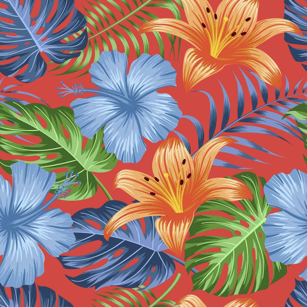 Floral seamless pattern with leaves. tropical background vector