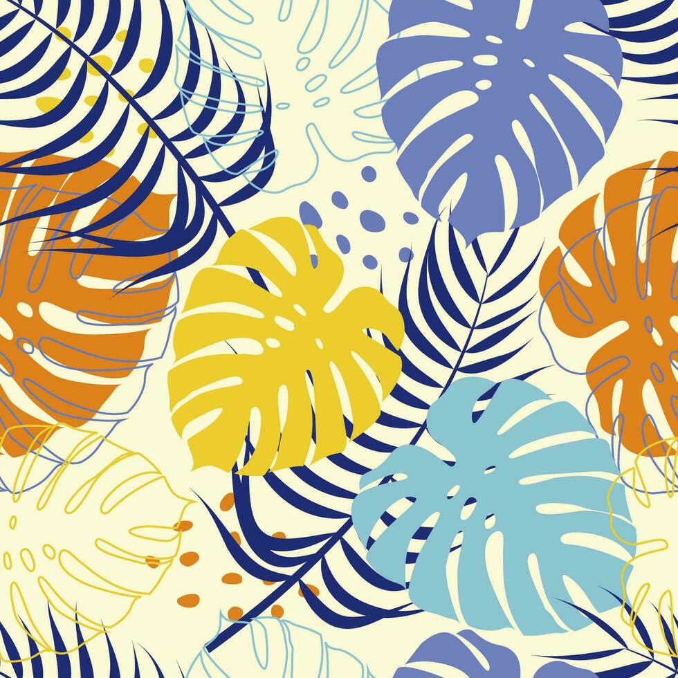 Abstract Floral seamless pattern with leaves. tropical background vector