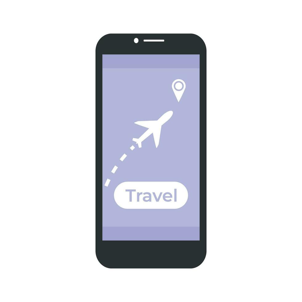 Phone with airplane and travel button on screen vector