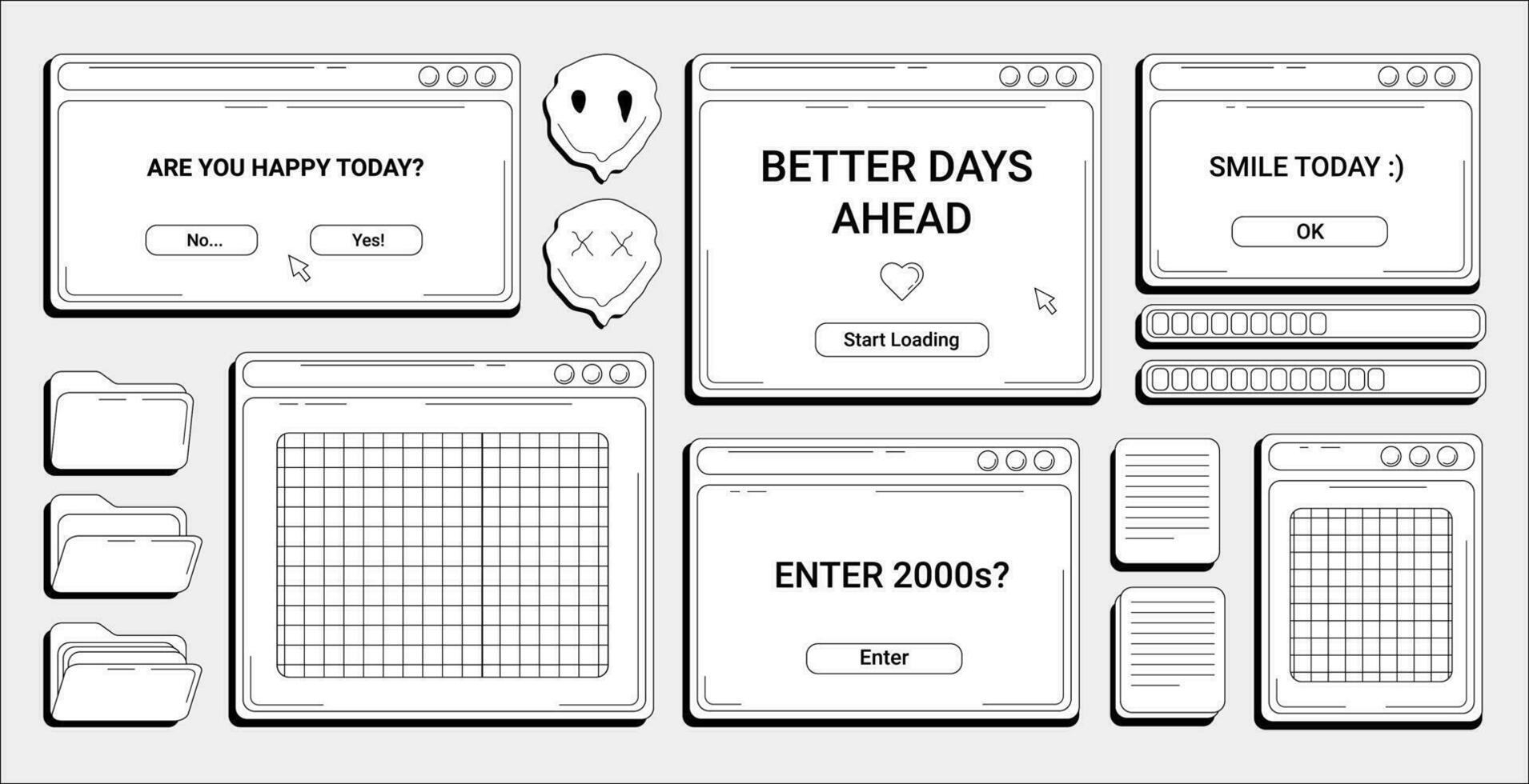 Trendy Y2K banner with retro computer window with copy space, futuristic banner in 2000s aesthetic. vector