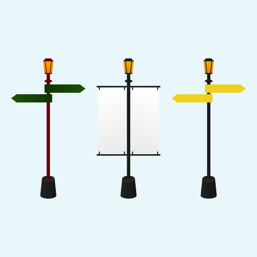 Set of Street Sign, Street Lamp, and Street Element Vector Designs - Isolated and Versatile