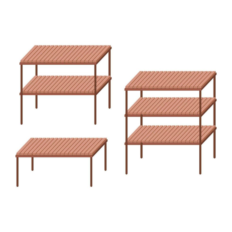 Set of Wooden Rack Vector Designs - Isolated on White