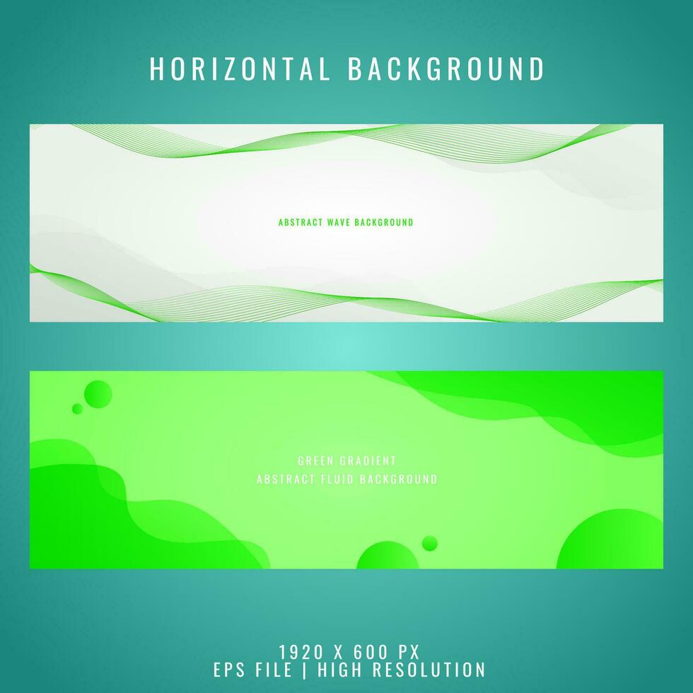 set of green wave and abstract fluid background horizontal banner vector