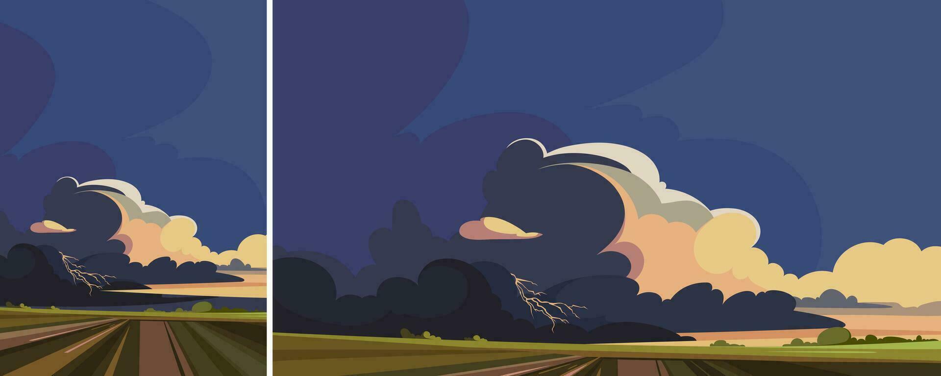 tormenta terminado el campos. naturaleza paisaje en diferente formatos. vector