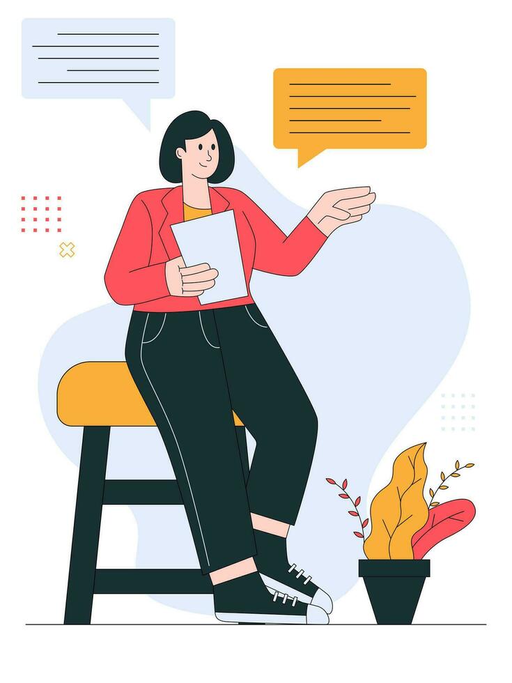 mujer de negocios en plano vector ilustración. prima gráfico diseño valores para presentación, sitio web, marketing, inversión y financiero propósito con geométrico elemento.