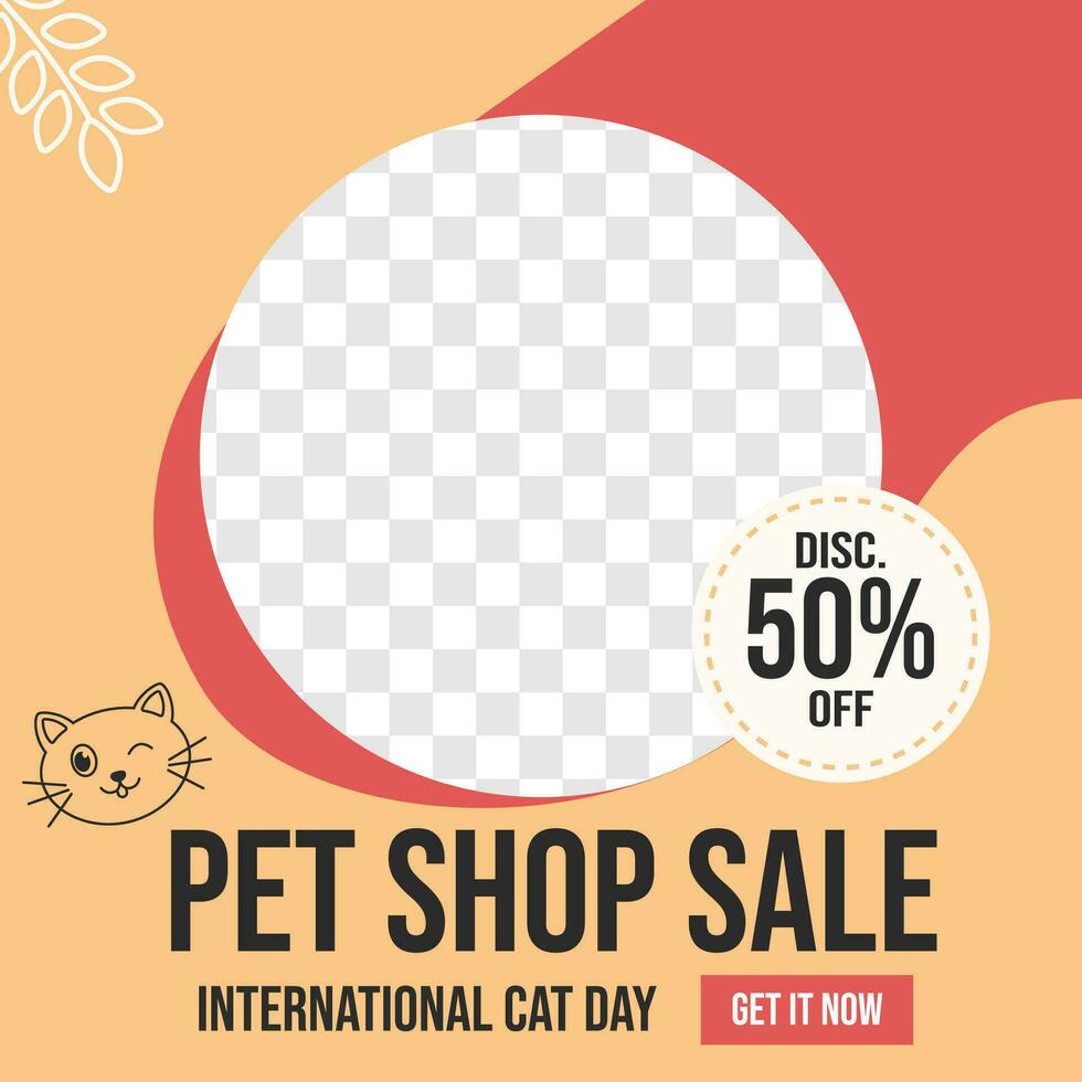 International Cat Day Illustration in Flat Style for Instagram Post with Red and Yellow Color vector