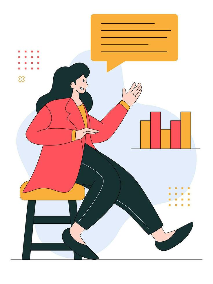 mujer de negocios en plano vector ilustración. prima gráfico diseño valores para presentación, sitio web, marketing, inversión y financiero propósito con geométrico elemento.