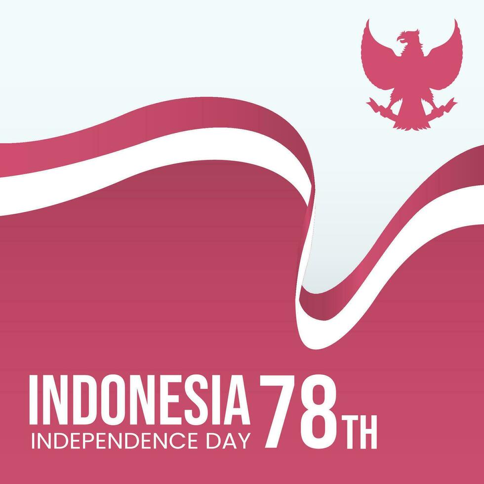 Indonesia independence day with waved flag illustration in red and white color, suitable for social media posts and banner vector illustration.