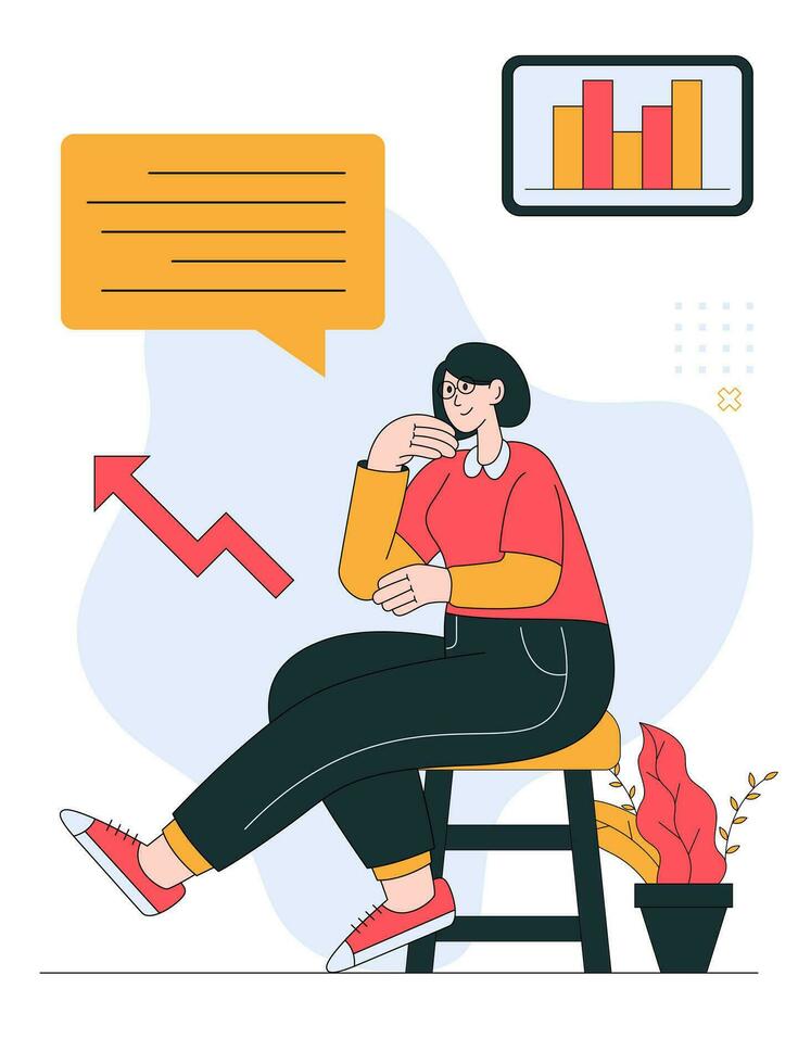 mujer de negocios en plano vector ilustración. prima gráfico diseño valores para presentación, sitio web, marketing, inversión y financiero propósito con geométrico elemento.