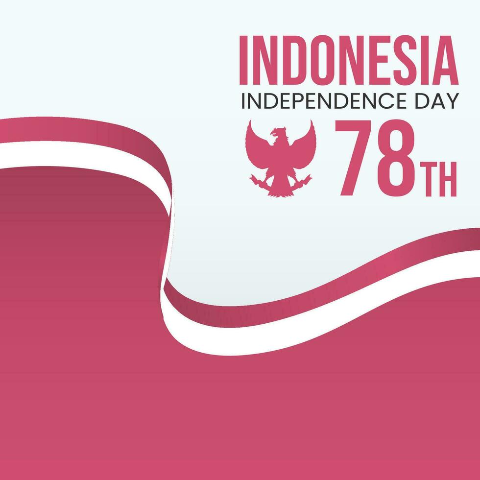 Indonesia independence day with waved flag illustration in red and white color, suitable for social media posts and banner vector illustration.