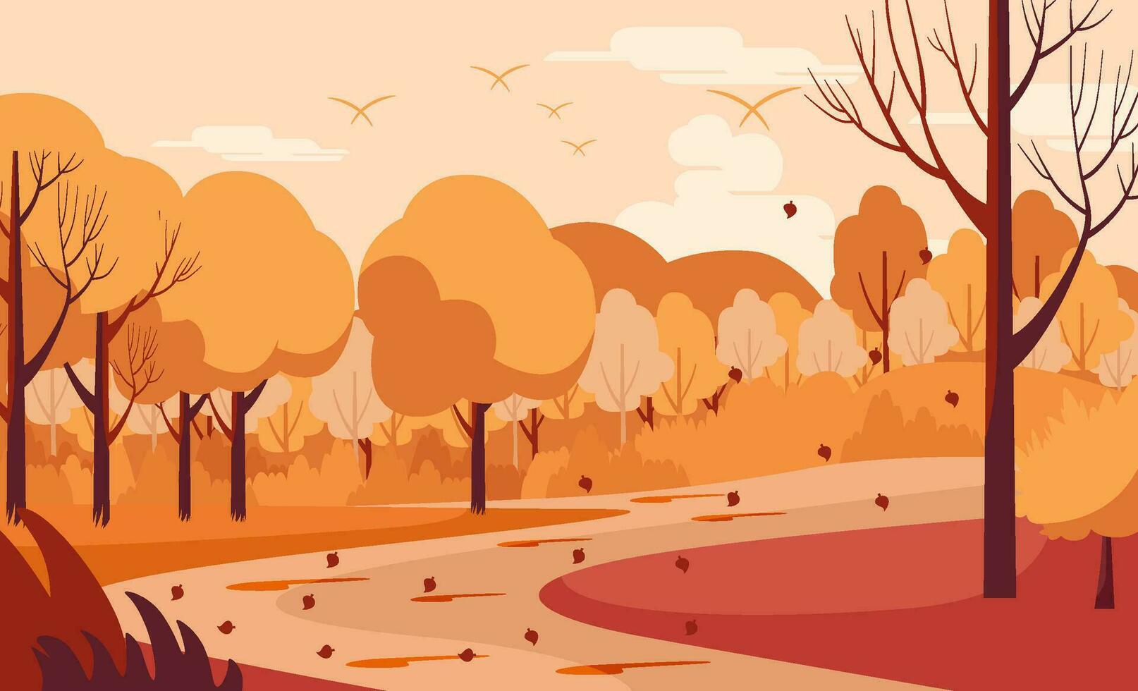 otoño antecedentes ilustración de ciudad parque paisaje con otoño hojas en plano vector estilo