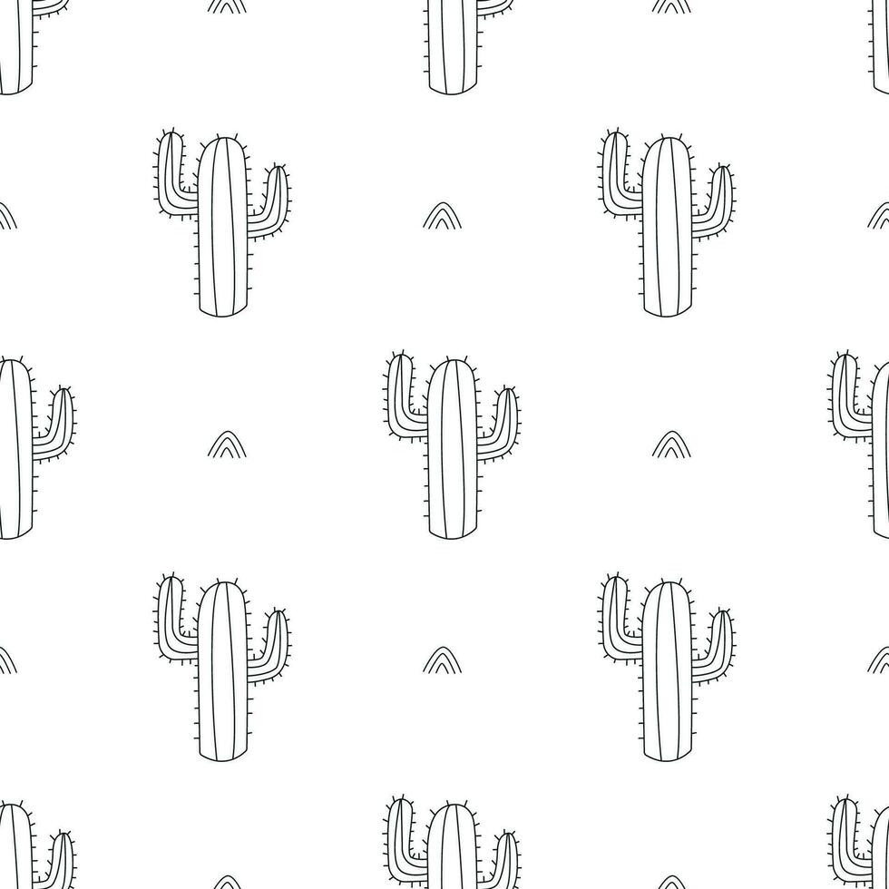 Seamless vector pattern cactus in doodle style