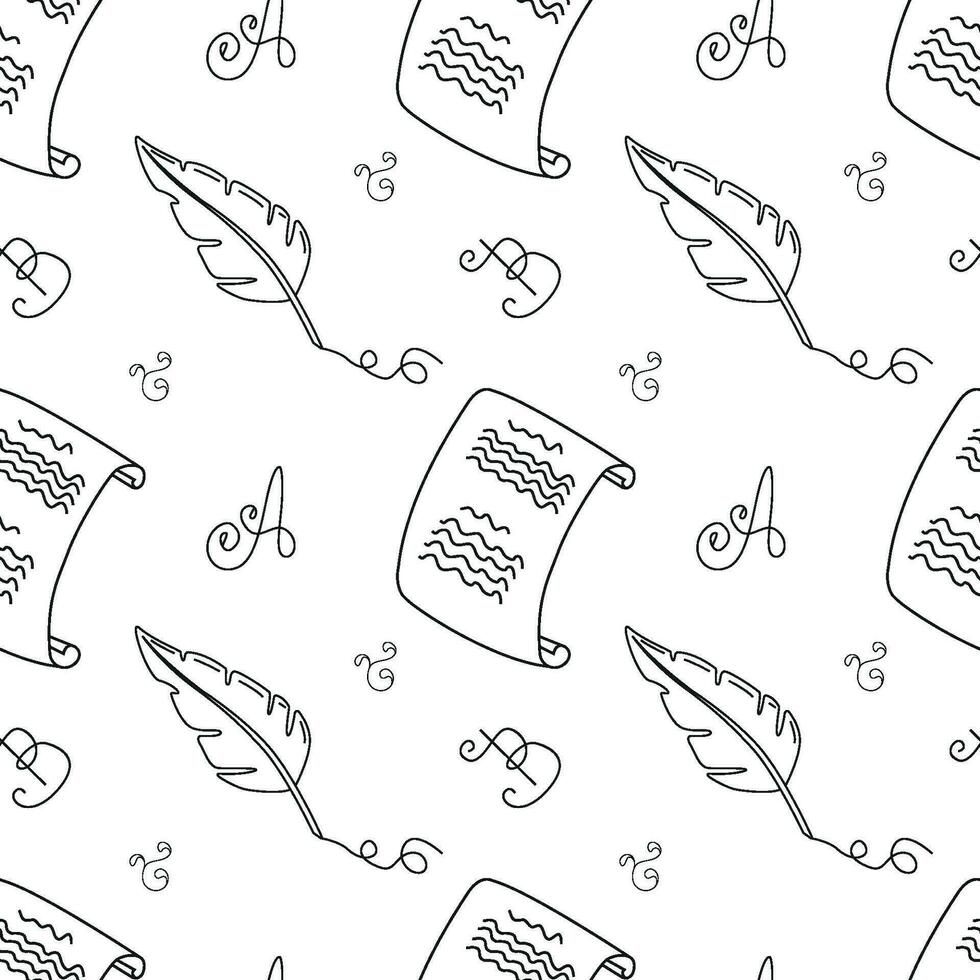 Vector seamless pattern literature, writer in doodle style