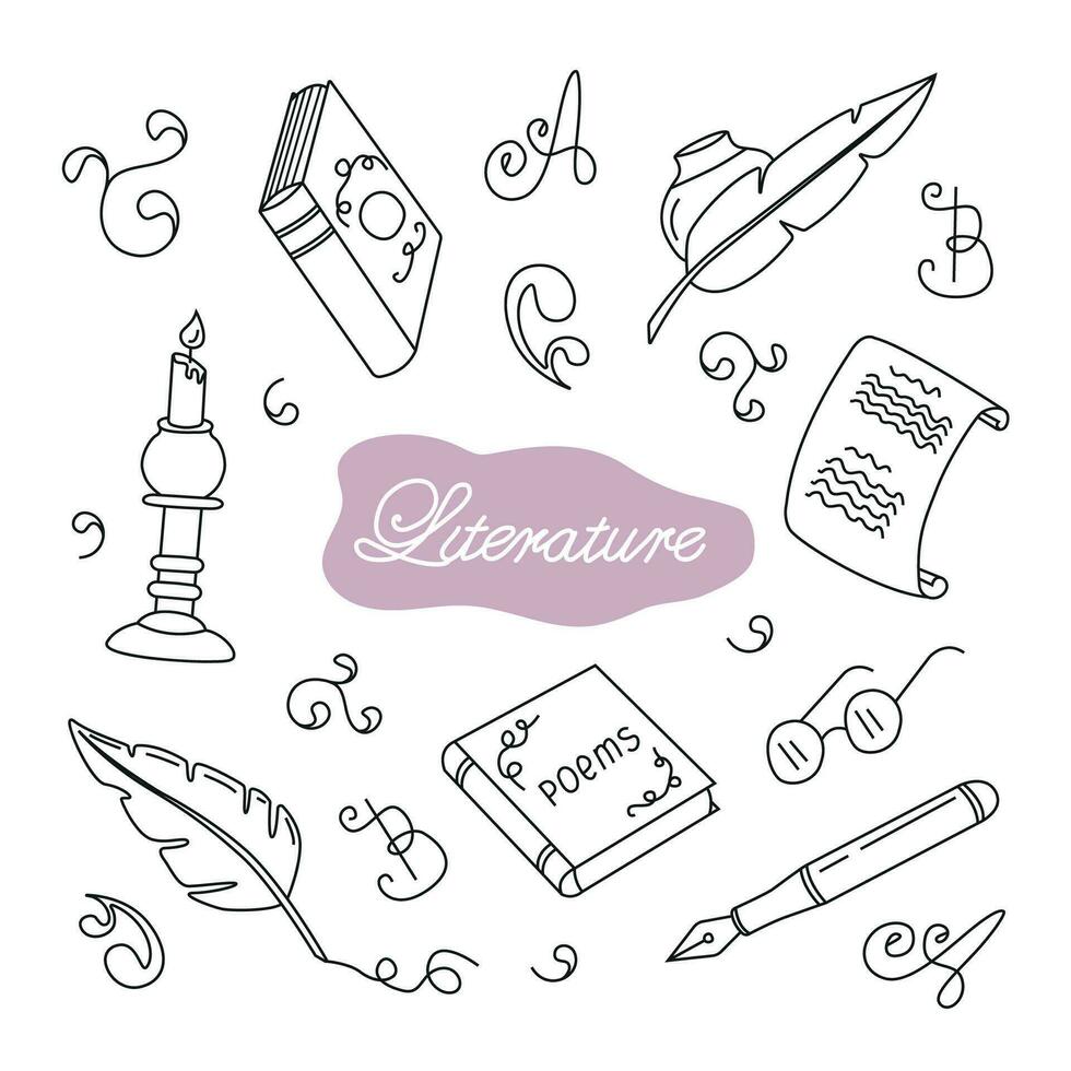 Vector set of literature illustrations in doodle style 25683732 Vector