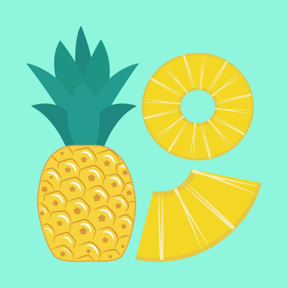 Colorful cartoon fruit icon. Pineapple. Summer fresh fruit vector illustration.