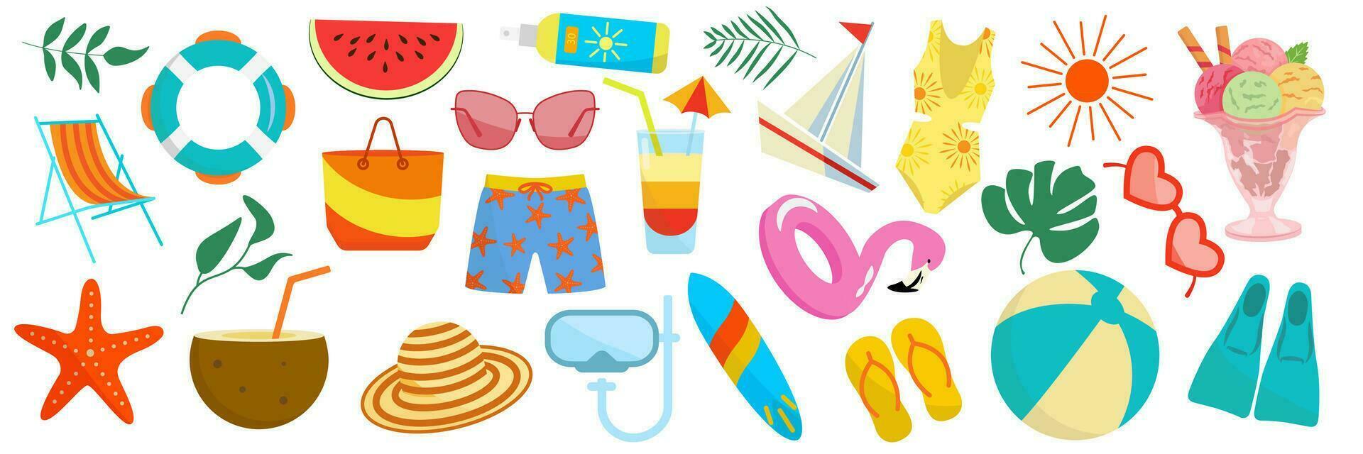 Collection of Summer icons. Vector illustration set. Summer hot season icons for banner or design.