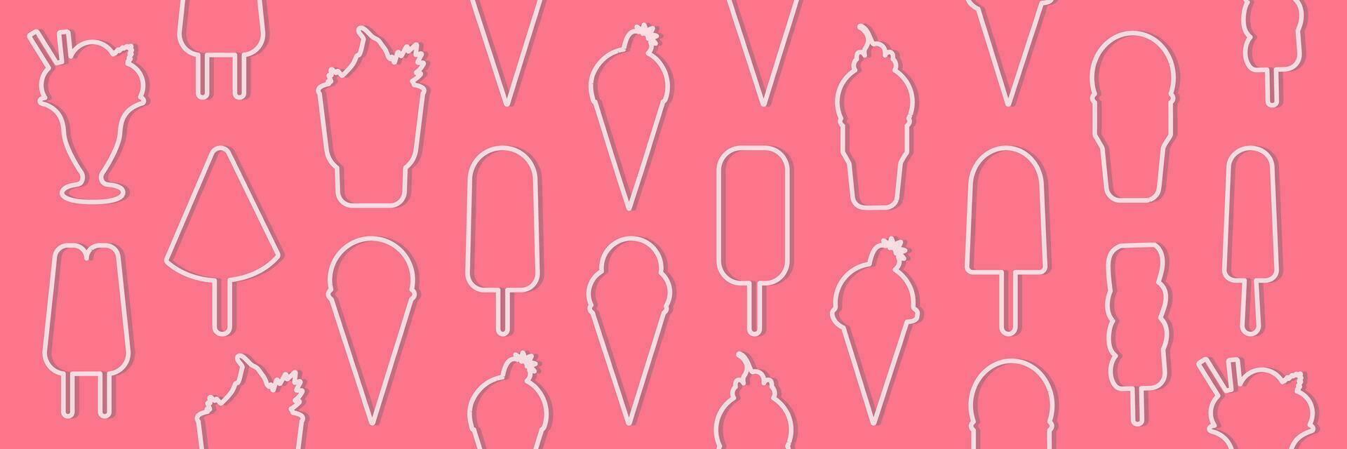 Seamless background with cartoon cute ice-creams. Vector pink or fellow backdrop. Use for wallpaper, pattern fills, web page background. Summer fun.