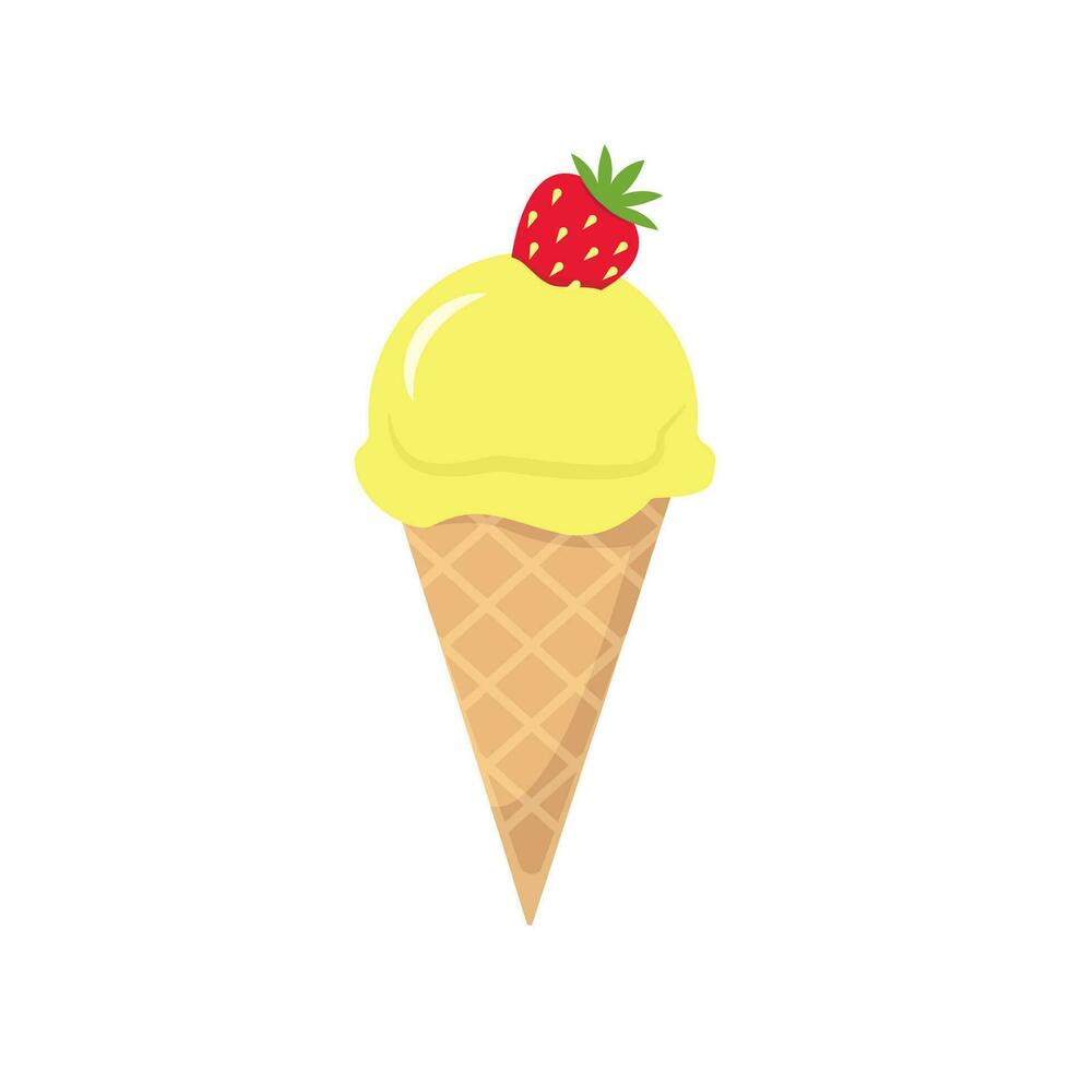 Colorful tasty isolated ice cream. Vector. Summer season fresh and beach food snack or cool down. Milk chocolate and vanilla with fruit or candy. Strawberry. vector