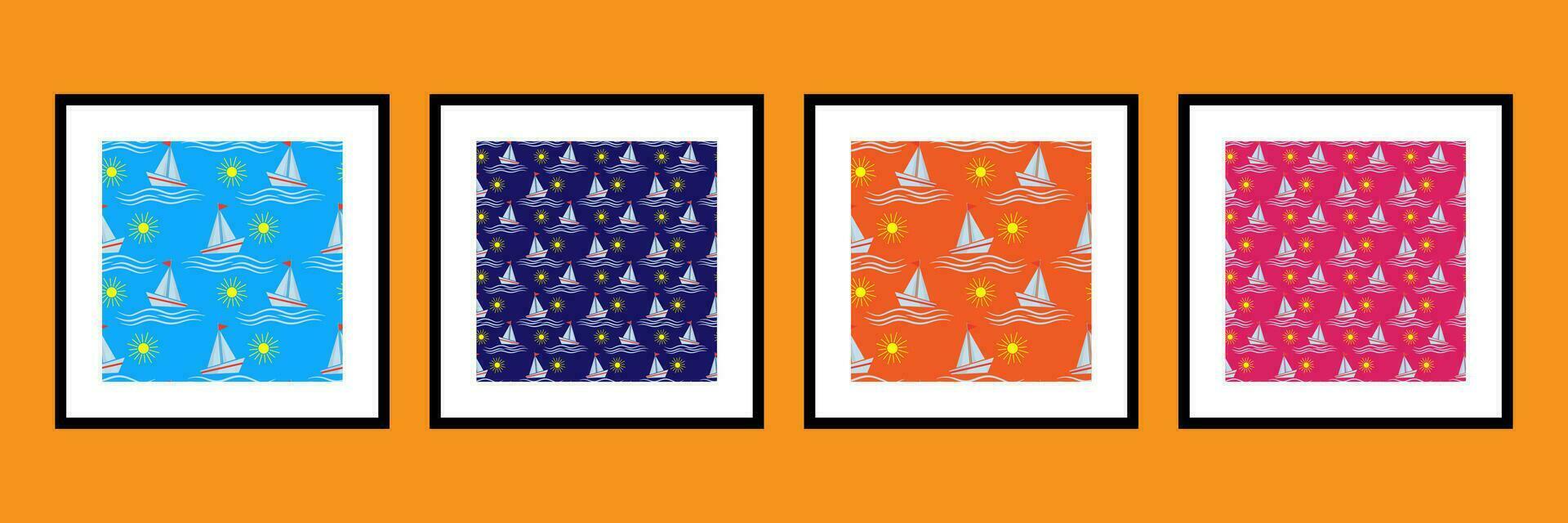 Ship waves sea seamless vector pattern illustration set. Fabric textile print template. vector illustration. texture. High-quality image. For magazine, book, card, menu cover, web pages