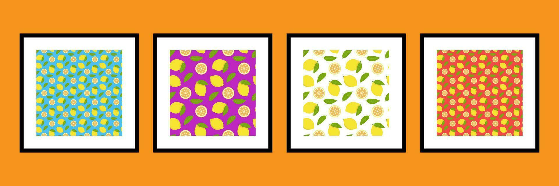 Vector lemon seamless pattern set. Simle style illustration. Can be used for printing on fabric, paper, clothes, wallpapers, magazine, book, card, menu cover, web pages