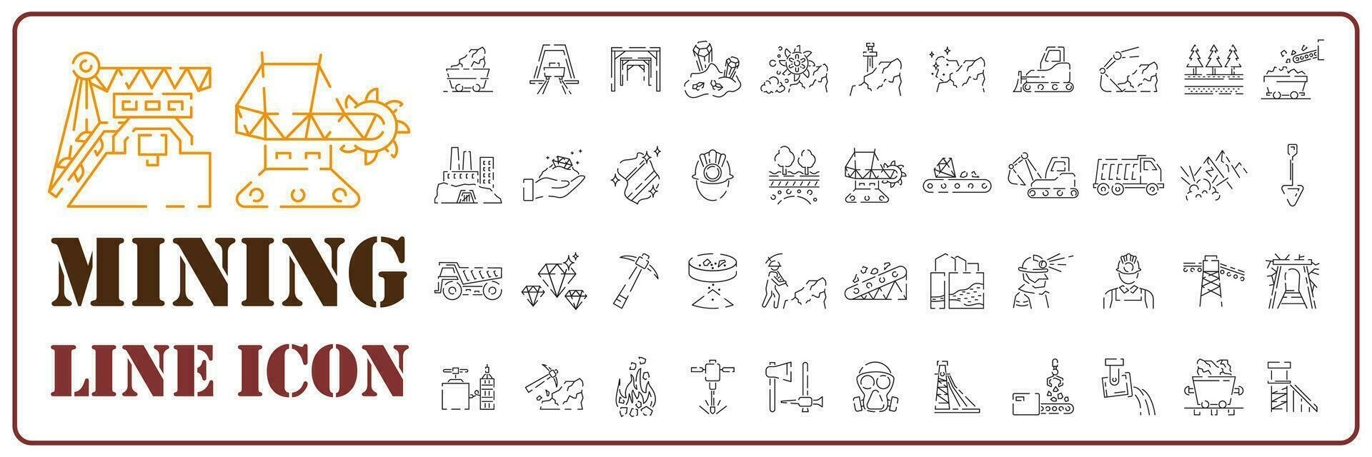 Mining line icon set. Extraction of minerals in the mine and surface, linear icons. Coal line with editable stroke. vector