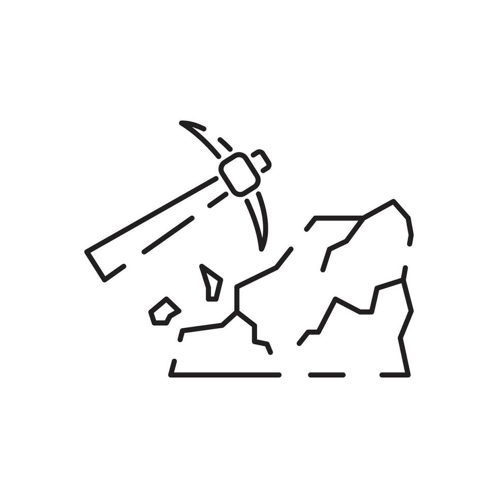 Minin line icon. Extraction of minerals in the mine and surface. Power and energy production, electric industry, world ecology conservation, coal mining minerals. Illustration, symbol, sign. vector