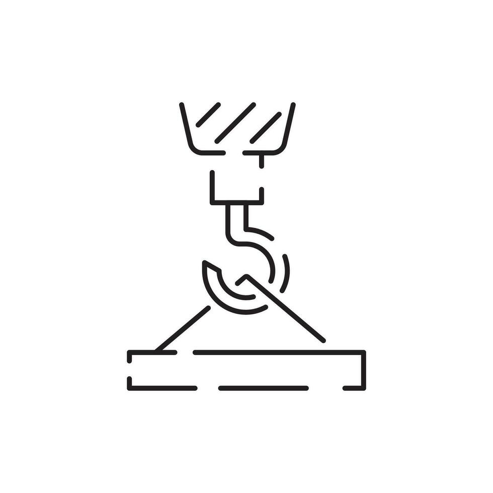 Crane and hook construction tools vector line icon.