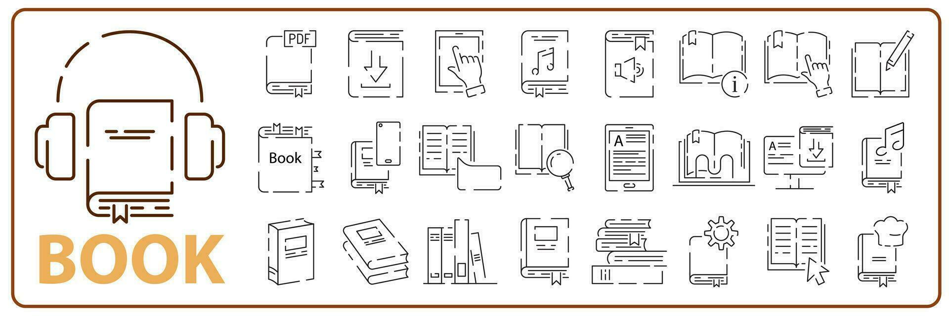 Book icon set in thin line style. Reading education Info and Help Desk Related Vector Contains Manual, Guide Reading, Info center. Editable Stroke search.