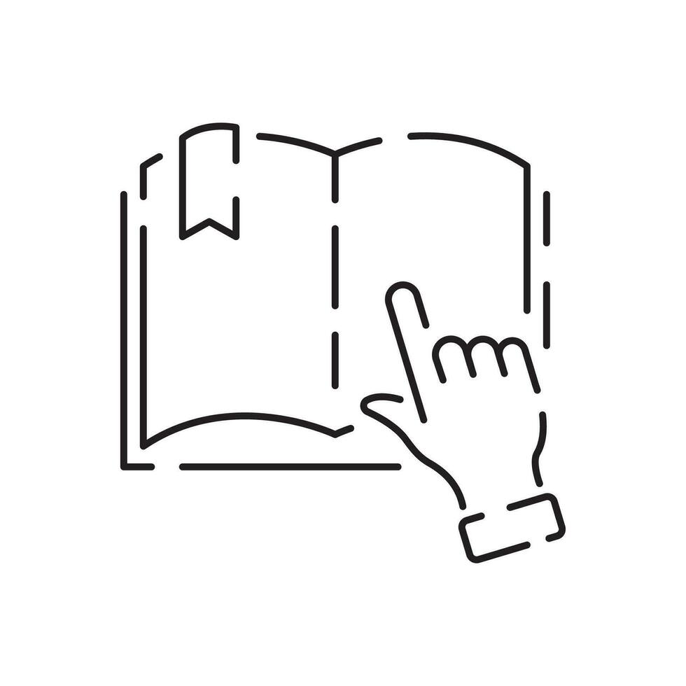 Reading book education line icon. Simple Info and Help Desk Related Vector Contains Manual, Guide Reading, Info center. Editable Stroke search.