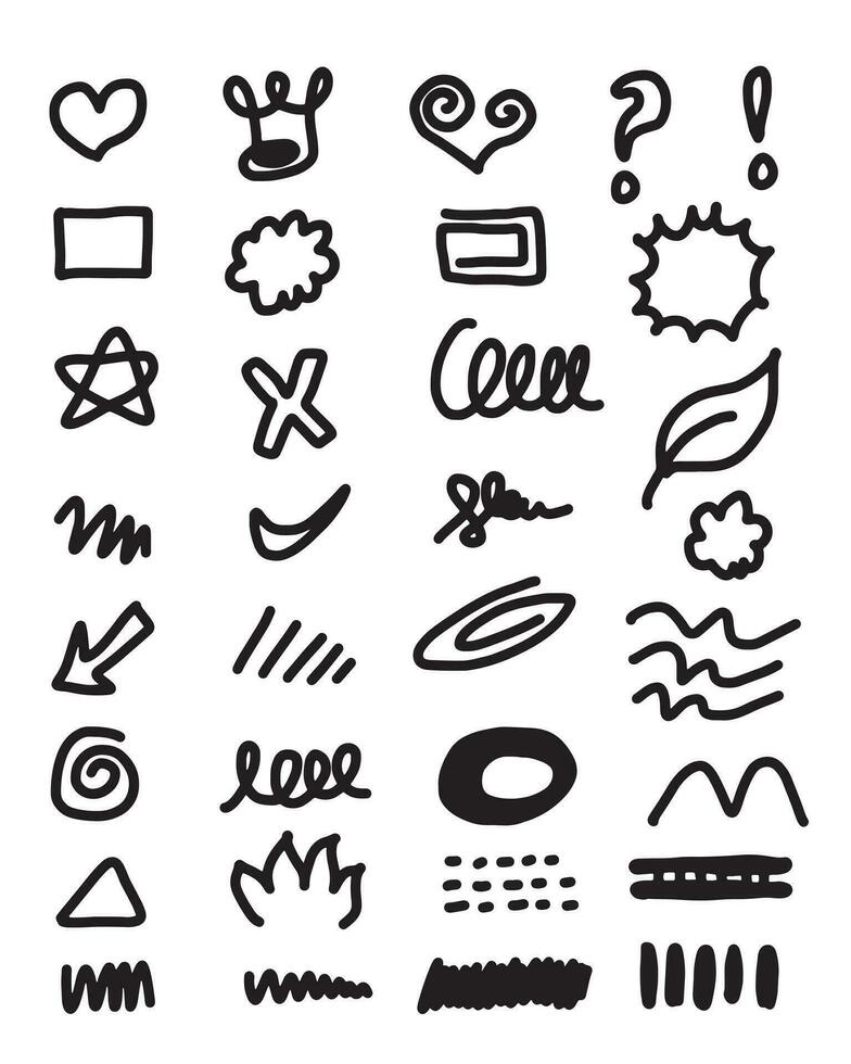 Set of cute hand drawn line scribble expression signs.emoticon effects design elements, cartoon character emotion symbols.vector illustration. vector