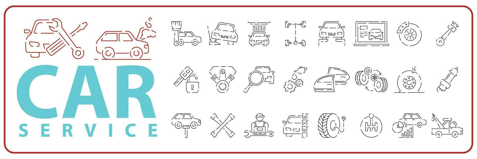 Car service repair line icon set. Auto mechanic working on a car icons. vector