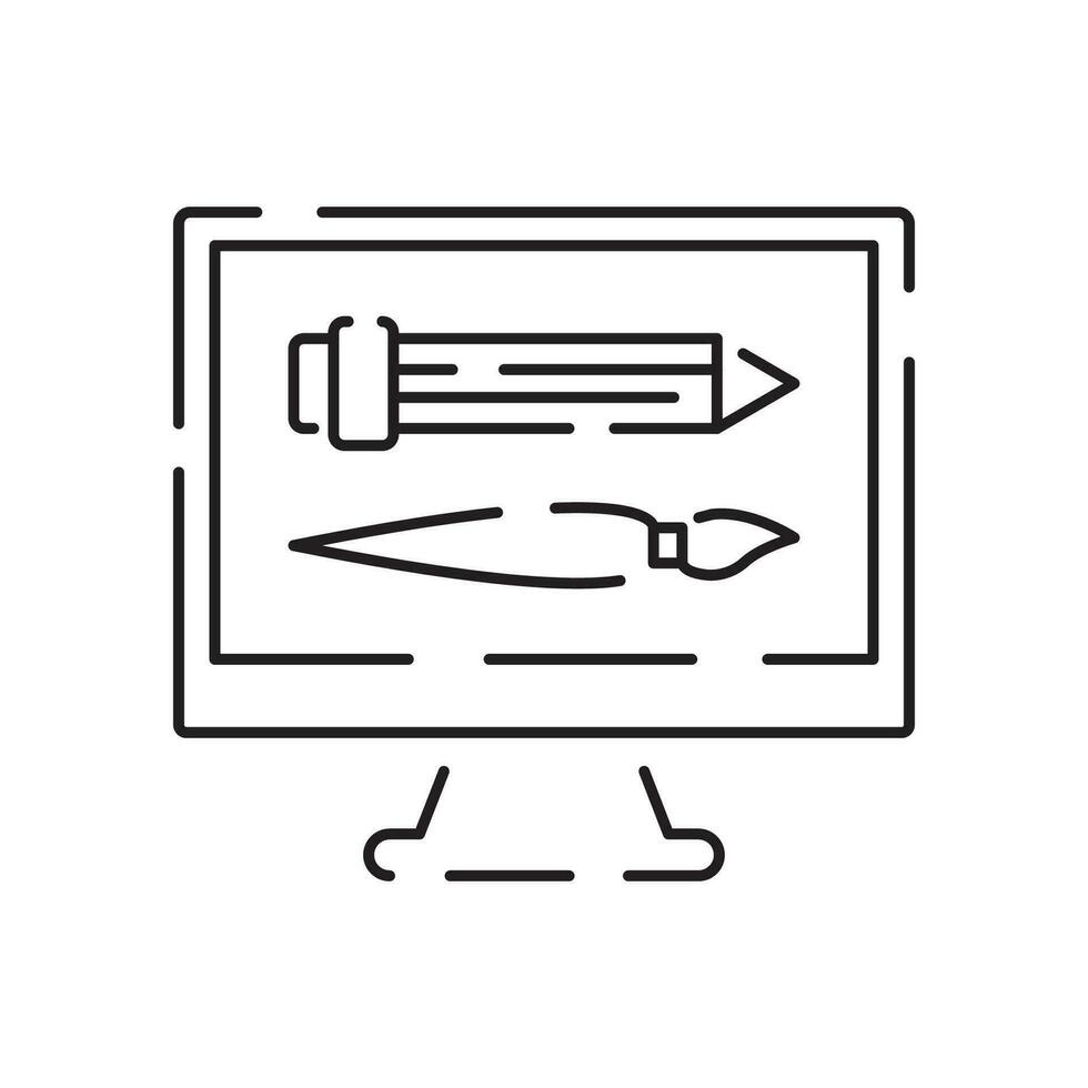 Digital artist and digital art tools line icon thin line design. Vector sign screen and display.