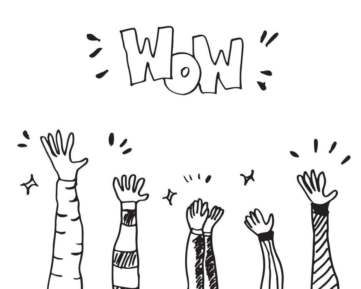 Applause hand draw on white background with wow text.vector illustration. vector