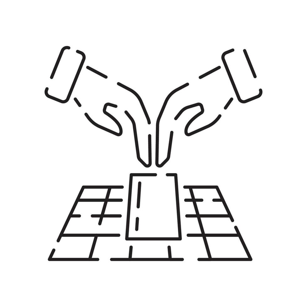 Fortune telling line icon. Mystical esoteric taro cards. Celestial mystic astrology element, witchcraft outline symbol. Vector illustration EPS 10. Masonic lodge symbol.
