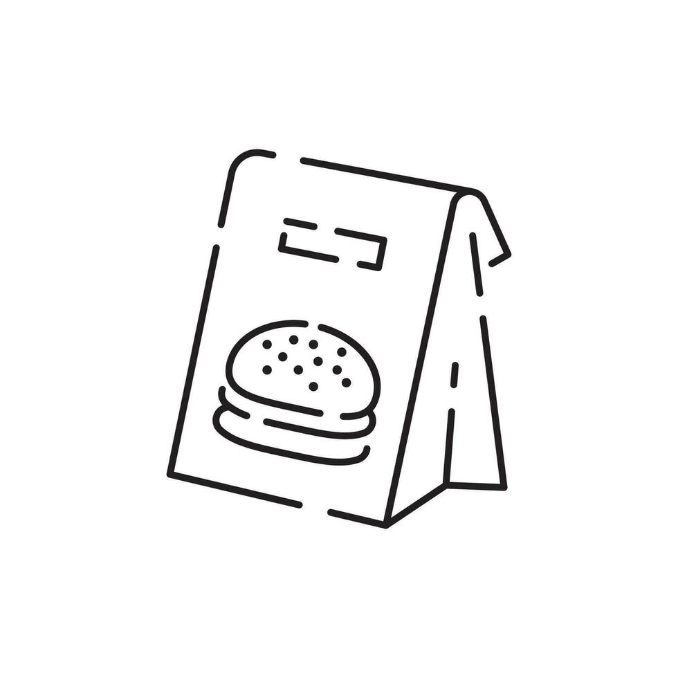 Burger icon vector isolated on white background, hamburger or fast food sign, thin symbols or lined elements in outline style. Snack, junk food and obesity.