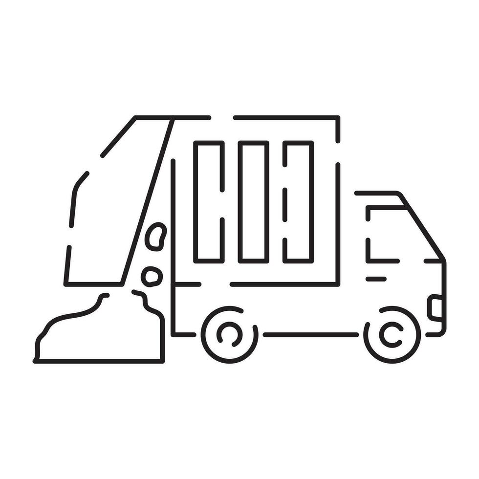 Vector linear trucks with recycling symbols line icon. The trucks which transport waste for recycling.