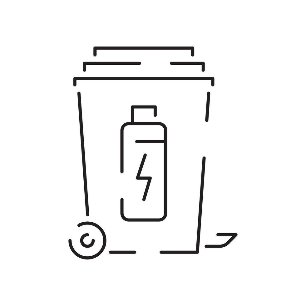 Recyclable material line icon. Ecology outline vector recycled symbol. Bin Rubbish, garbage or trash battery.