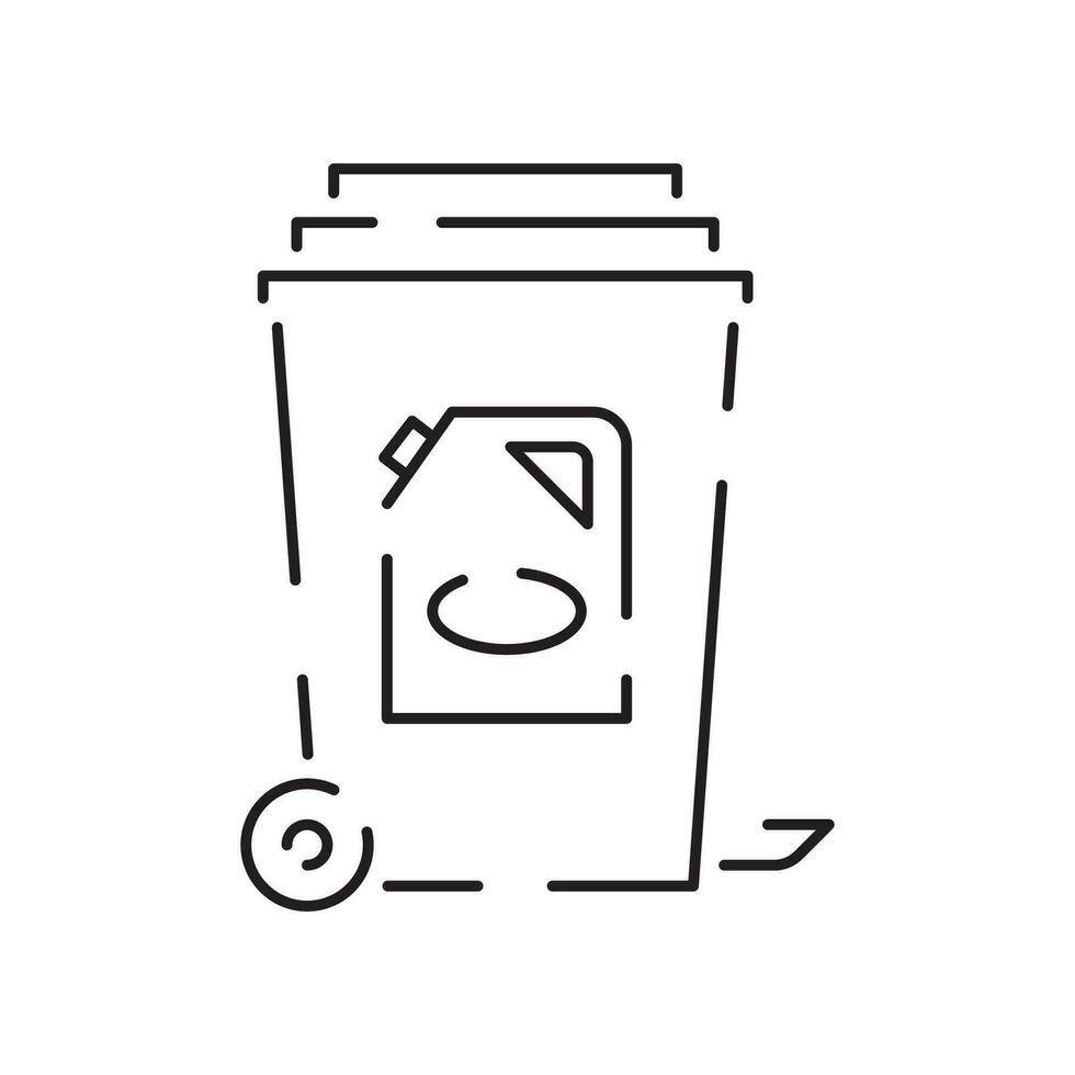 Recyclable material line icon. Ecology outline vector recycled symbol. Bin Rubbish, garbage or trash oil liquid.