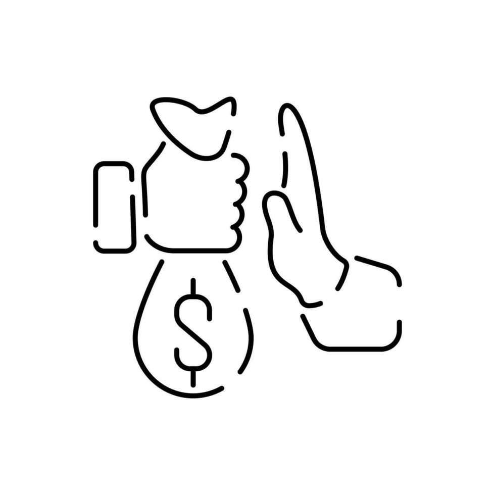 Outline web corruption icons such as briefcase, money, bailment, arrest, fake news, no money laundering, capitalism, steal vector thin line icons for web design, mobile app.