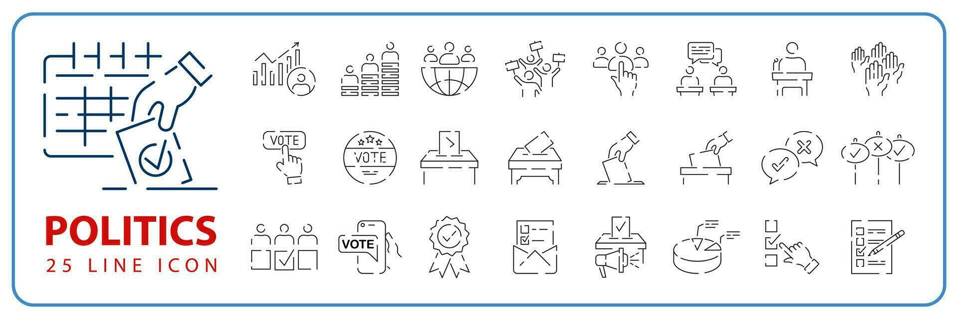 Simple Set of Voting Related Vector Line Icons. Politics or political and Politician. Election and vote.