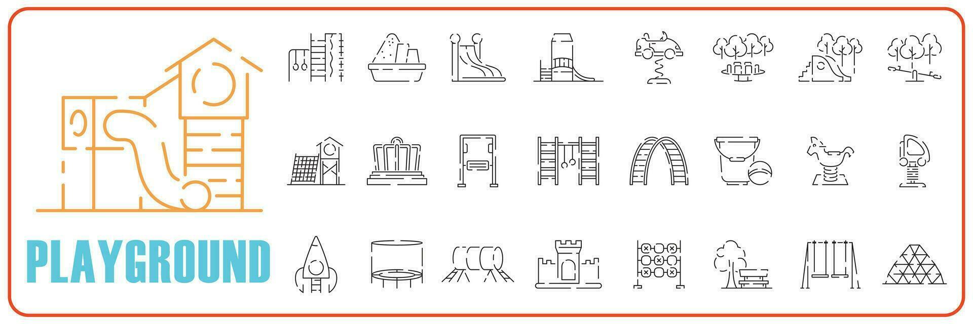 Playground line icon set. Play area for children outdoors, vector linear icons. Line with editable stroke.