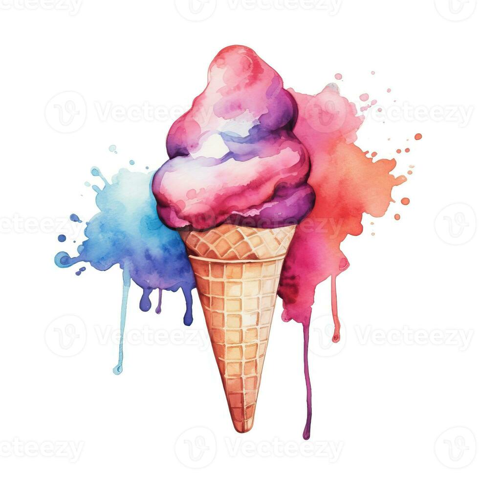 Ice cream watercolor style, ice cream retro style flat posterhigh quality ai image generated photo