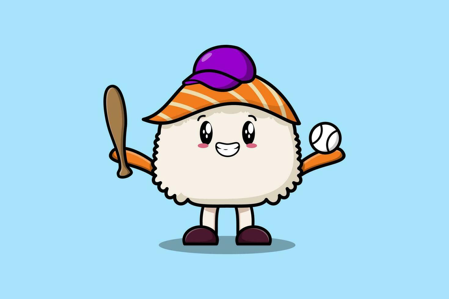 Cute cartoon Sushi character playing baseball vector